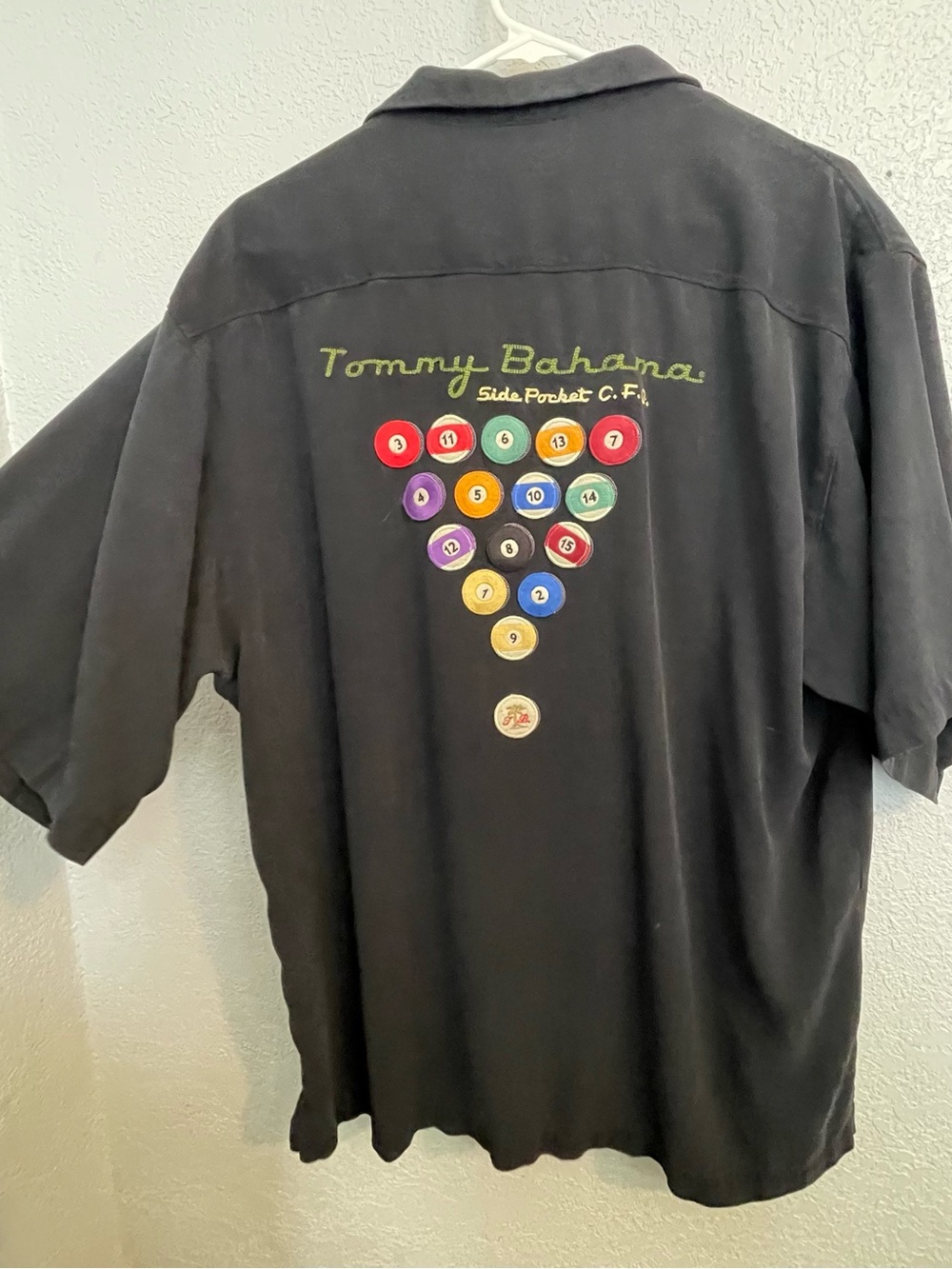Tommy Bahama Black Short-Sleeve Camp Shirt with Embroidered Billiards Motif